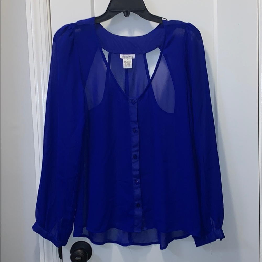 Blue Shear Long Sleeve Blouse